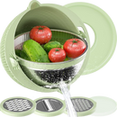 4-1 Colander with Mixing Bowl Set - Strainers for Kitchen, Food Strainers and Colanders, Pasta Strainer, Rice Strainer, Fruit Cleaner, Veggie Wash, Salad Spinner, Apartment & Home Essentials - Green