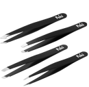 Pefei Tweezers Set - Professional Stainless Steel Tweezers for Eyebrows - Great Precision for Facial Hair, Splinter and Ingrown Hair Removal (Black)