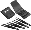 Pefei Tweezers Set - Professional Stainless Steel Tweezers for Eyebrows - Great Precision for Facial Hair, Splinter and Ingrown Hair Removal (Black)
