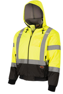 Pioneer High Vis Safety Bomber Jacket For Men – Waterproof Reflective Rain Gear – Class 3 – Detachable Hood – Yellow/Black