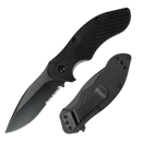 Serrated Pocketknife - Steel Drop Point Blade, Assisted Opening, Folding Utility EDC (Black)