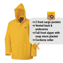 Pioneer Waterproof PVC Work Suit for Men – Repel Rain Gear Yellow Safety Jacket and Bib Pants - 3 PC Set With Detectable Hood SUREWERX